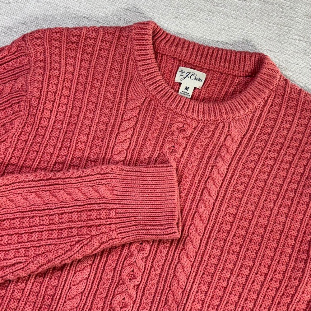 J.Crew Mens Medium Coral Pink 100% Cotton Cable Knit Crew Neck Sweater